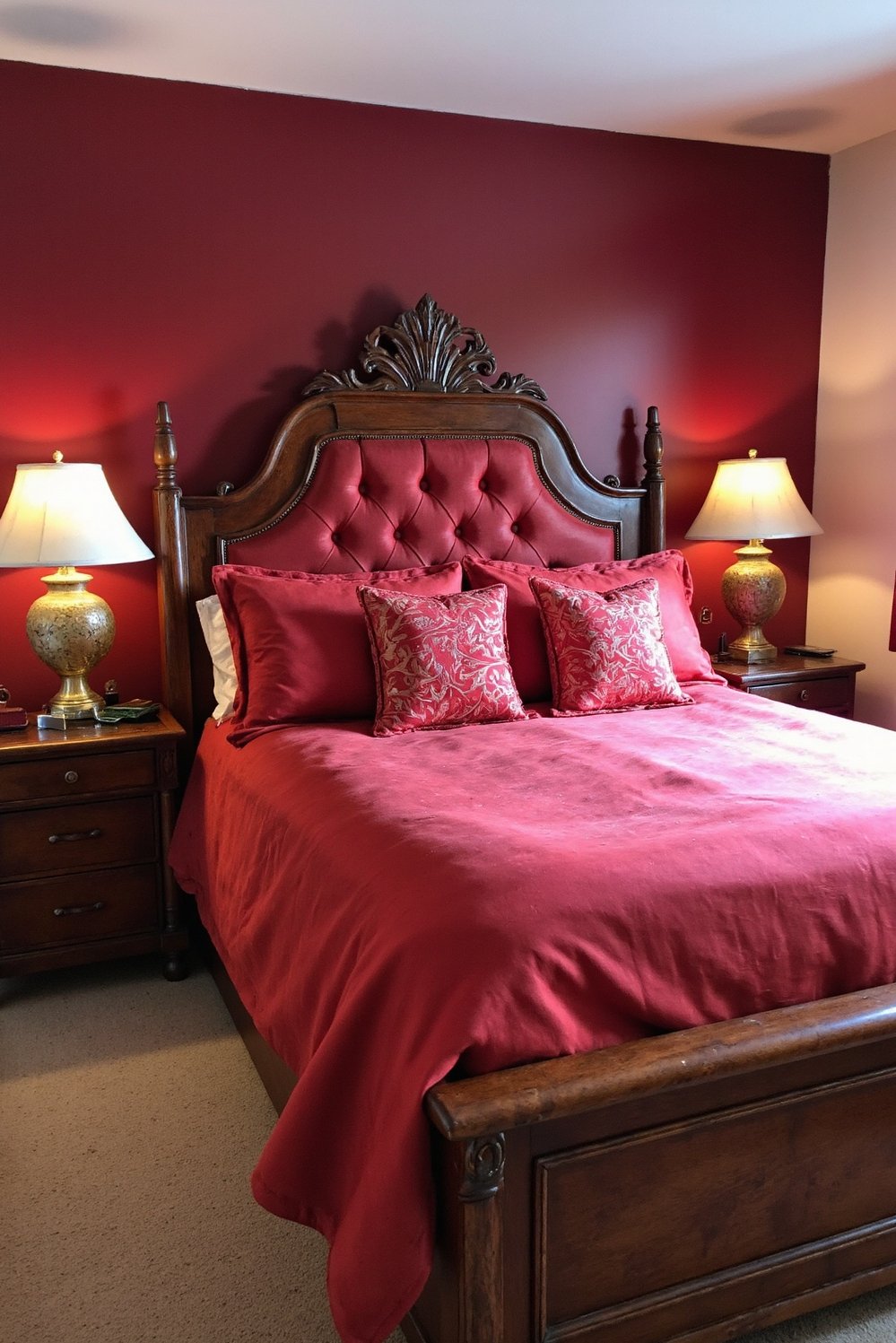 Cherry Bedroom Ideas - Refined Red Bedroom: Cherry Wood & Silk Luxury - Create a sophisticated cherry bedroom. This rich burgundy...