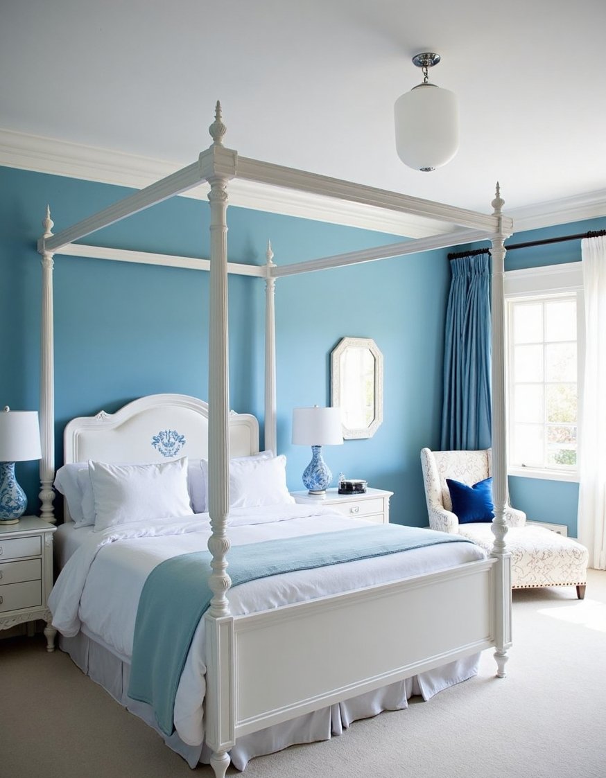 Blue and white girls bedroom - Elegant Blue & White Girls Bedroom with Canopy Bed - Elegant blue and white girl's bedroom. A stunning...