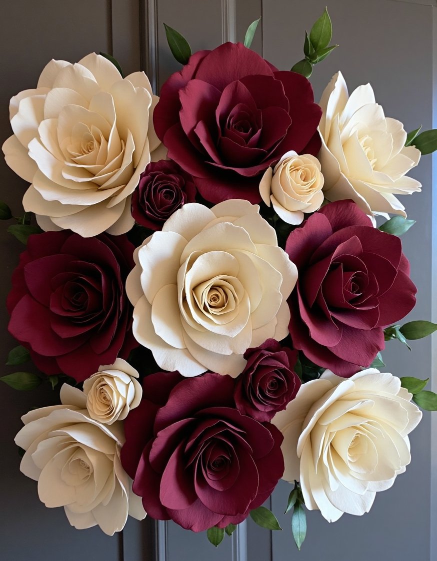 flower wall art ideas - Elegant Burgundy & Ivory Paper Flower Wedding Backdrop - This elegant paper flower backdrop is perfect for...