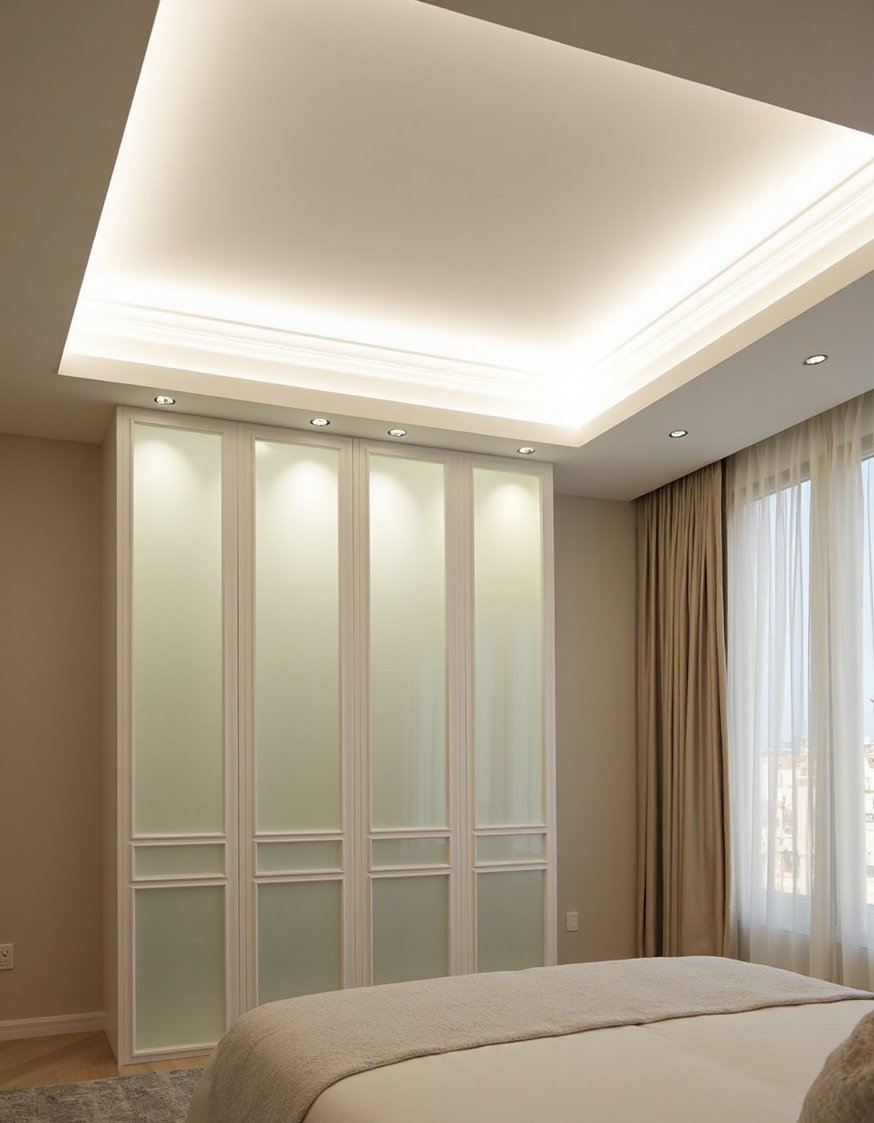 Innovative contemporary ceiling design - Layered Glass & Recessed Ceiling Design - Modern layered ceiling: A softly lit, frosted glass...