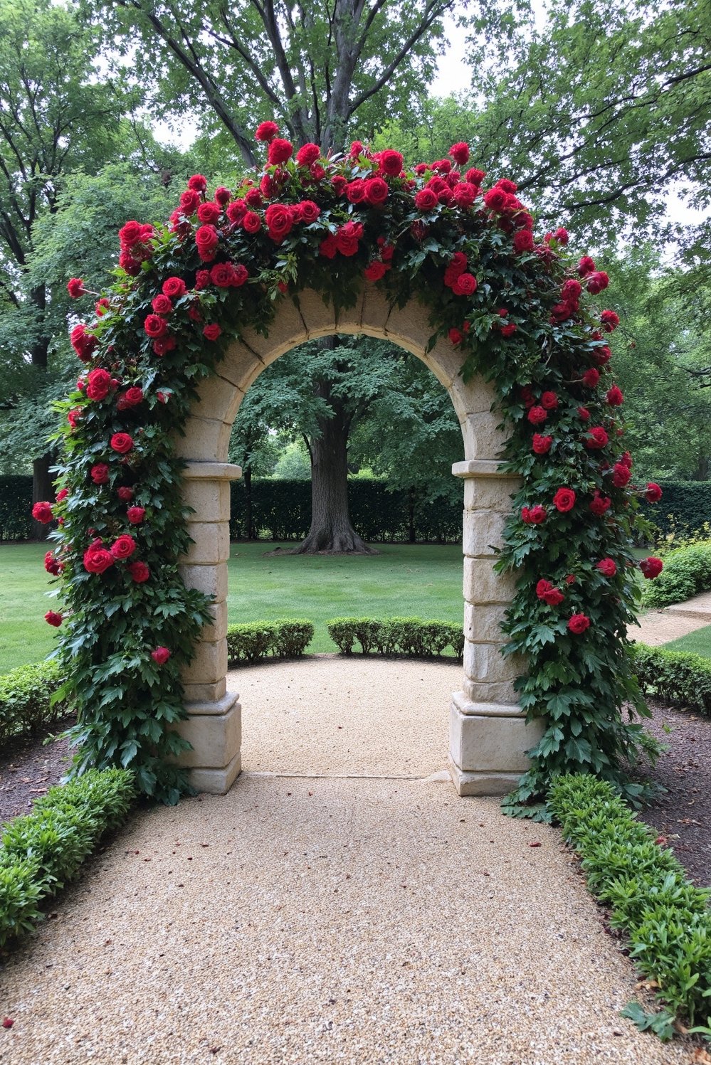 Moody Romantic Wedding Decor - Dark Red Roses & Ivy: Moody Romantic Arch - Moody romantic wedding ceremony arch: dark ivy, overflowing...