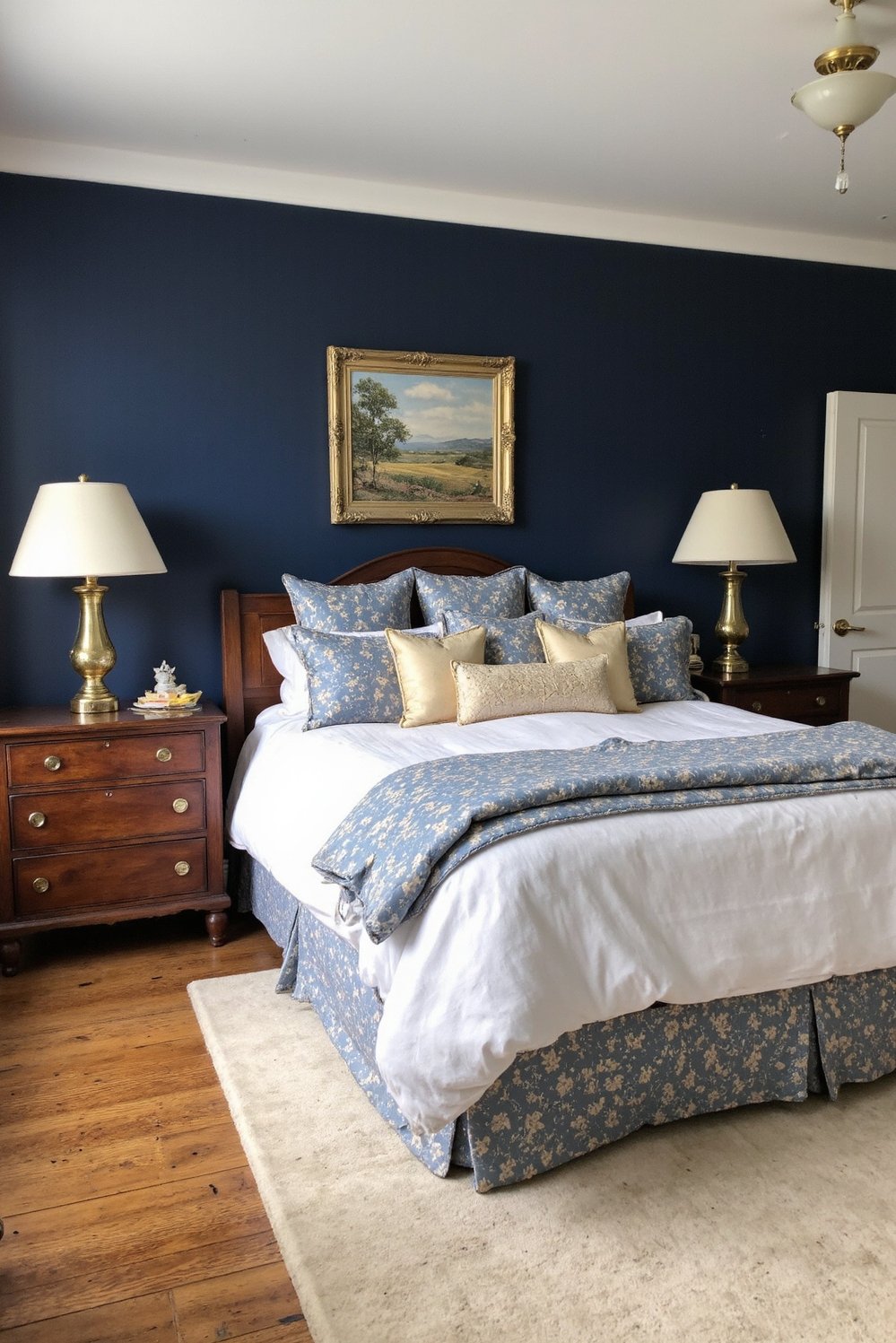 bedroom color combination ideas - Navy Blue & Cream Luxurious Bedroom Color Scheme - This navy blue and cream bedroom is pure...