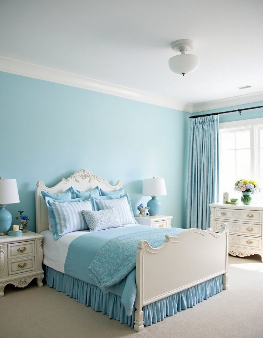 Blue and white girls bedroom - Pastel Blue & White Girls' Traditional Bedroom - Sweet dreams are made of this! My girl's...