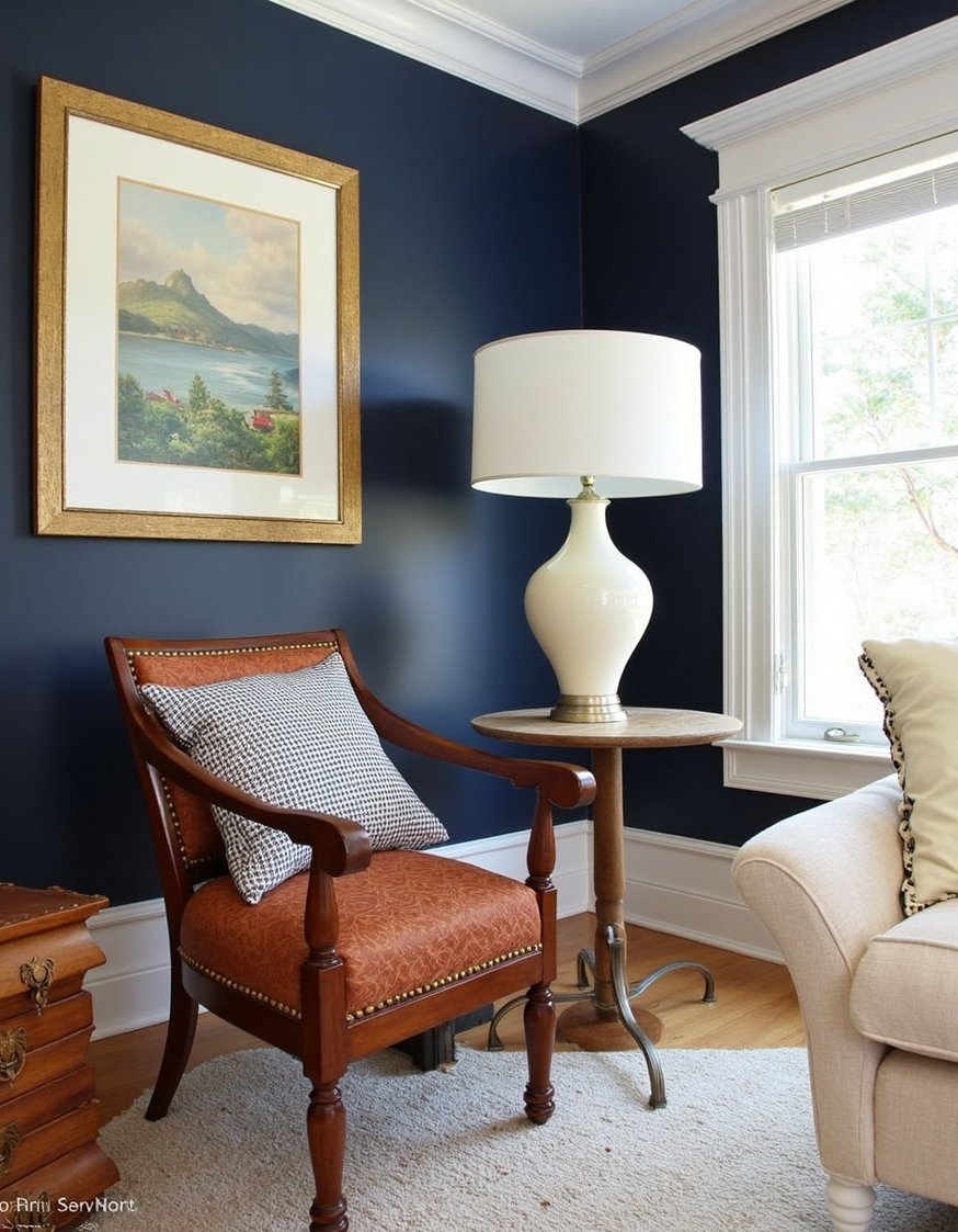 living room color combination ideas - Classic Navy Blue & White Living Room - This sophisticated living room is pure elegance. I...