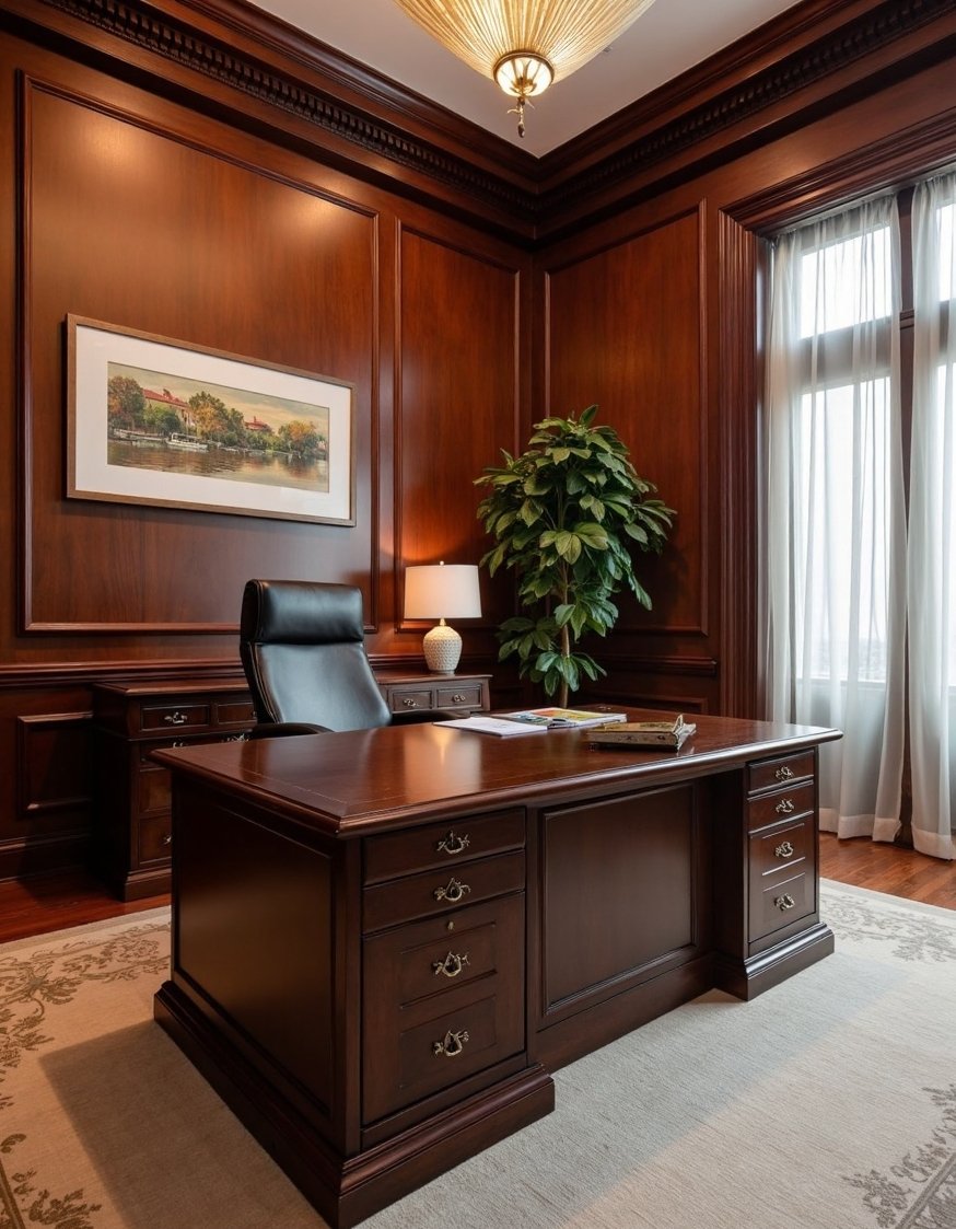 Luxury CEO Office Room - Classic CEO Office with Modern Twist: Luxury & Comfort - This CEO office blends traditional luxury with modern...
