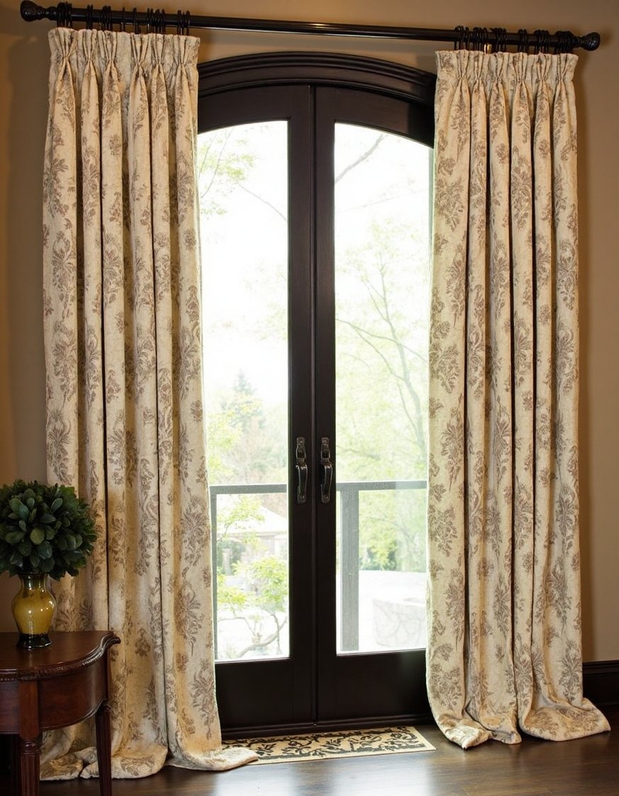 Curtains for Sliding Glass Doors - Elegant Damask Curtains: Traditional Sliding Glass Door Treatments - Elegant damask curtains: perfect for a study or...