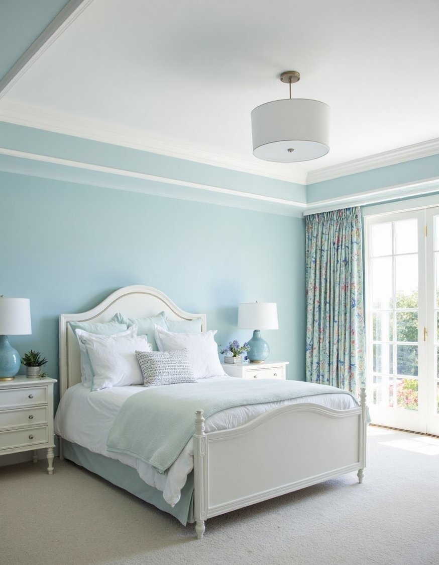 Blue and white girls bedroom - Modern & Traditional Blue & White Girls' Room - This light blue girl's bedroom is effortlessly chic....