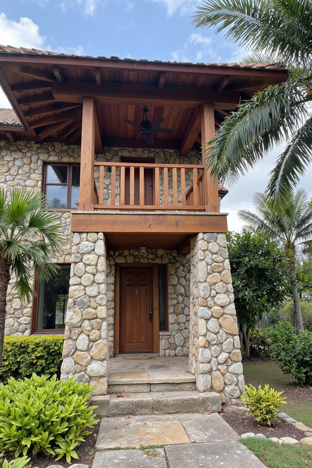 tropical house design ideas - Natural Stone & Wood Tropical Home Exterior Design - This tropical home exterior is all about natural...