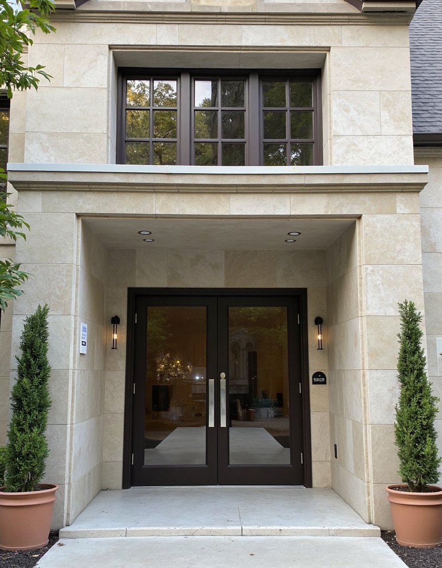 luxury houses entrance - Elegant Classic Modern House Entrance with Stone Facade - Luxury home entrance design: Classic Modern style. I...