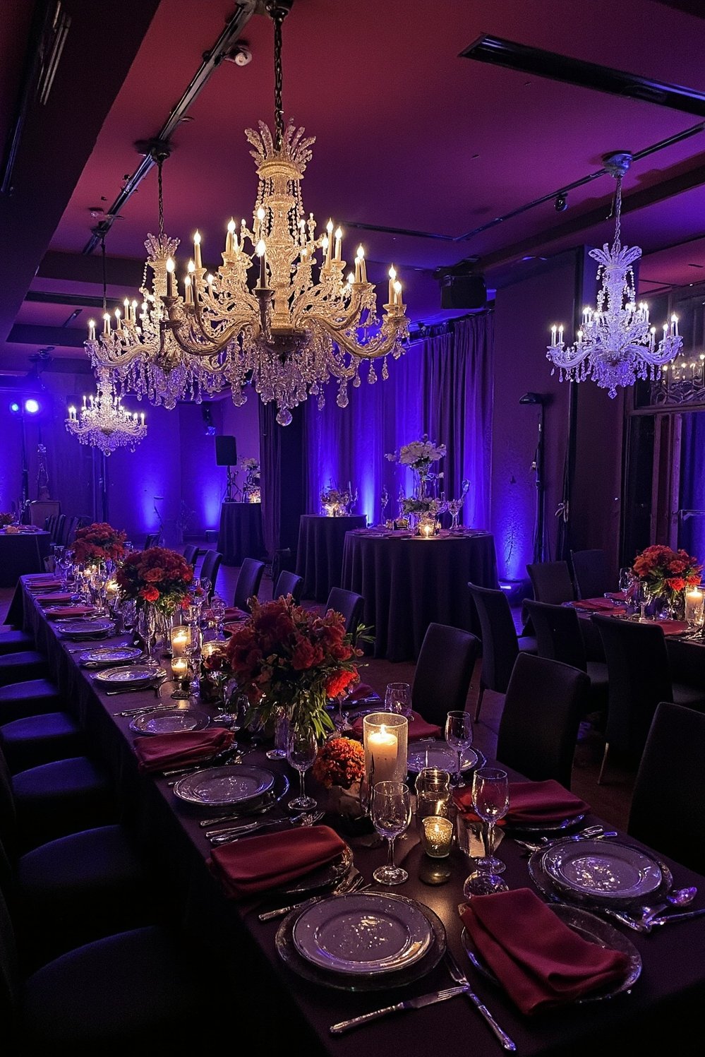 Moody Romantic Wedding Decor - Dark Romantic Wedding: Crystal Chandeliers & Mystical Decor - Moody wedding reception: dark elegance. Crystal chandeliers sparkle...