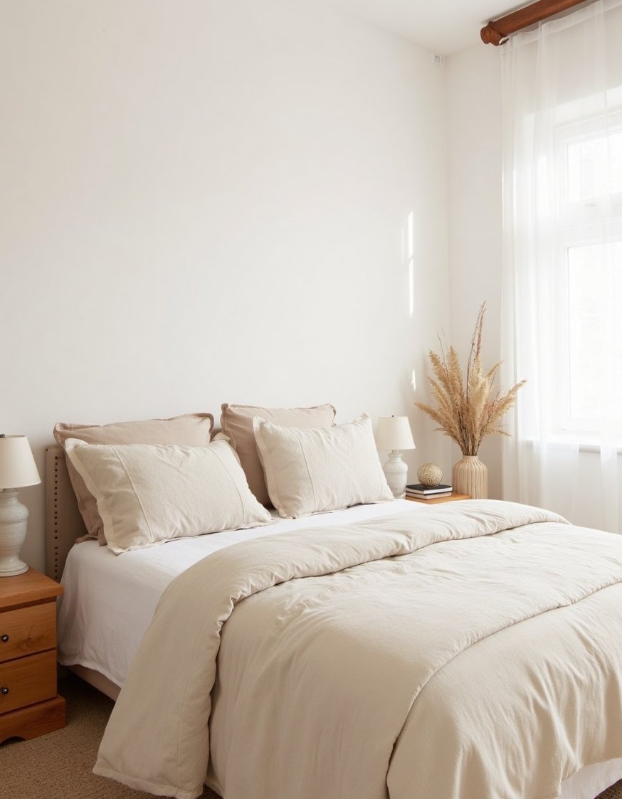 warm bedroom colors ideas - Calming Warm Bedroom: Beige & White Minimalism - This minimalist bedroom is all about calm. Warm...