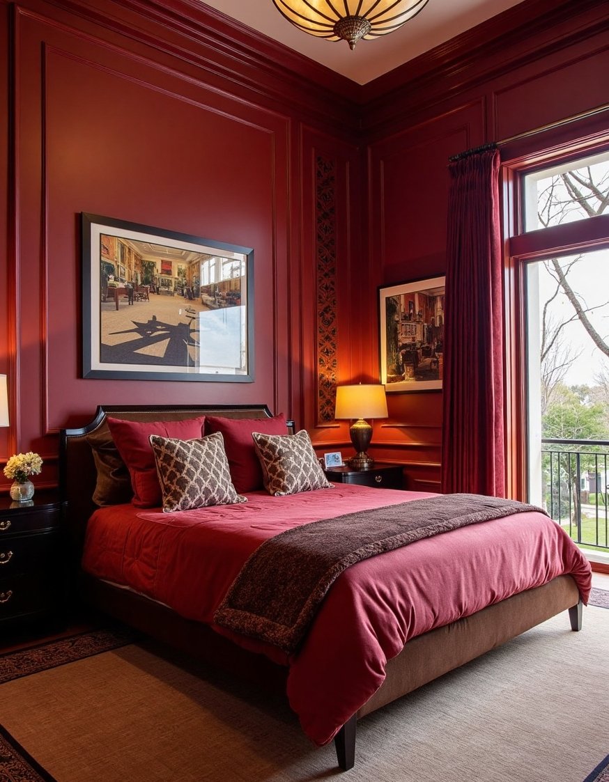 warm bedroom colors ideas - Burgundy Art Deco Bedroom: Rich Color Palette - Get inspired by Art Deco for a warm...