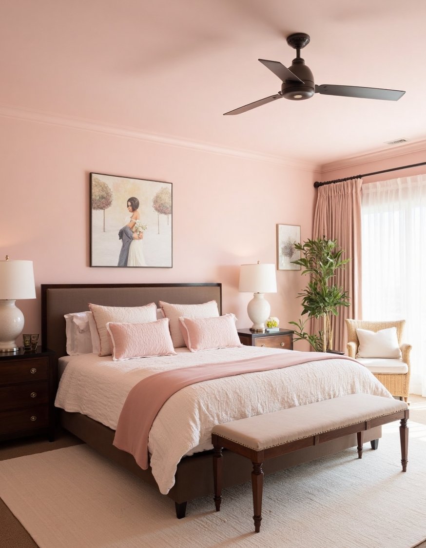 warm bedroom colors ideas - Blush Pink & Mocha: Calming Master Bedroom Colors - Create a romantic, feminine bedroom with warm colors....