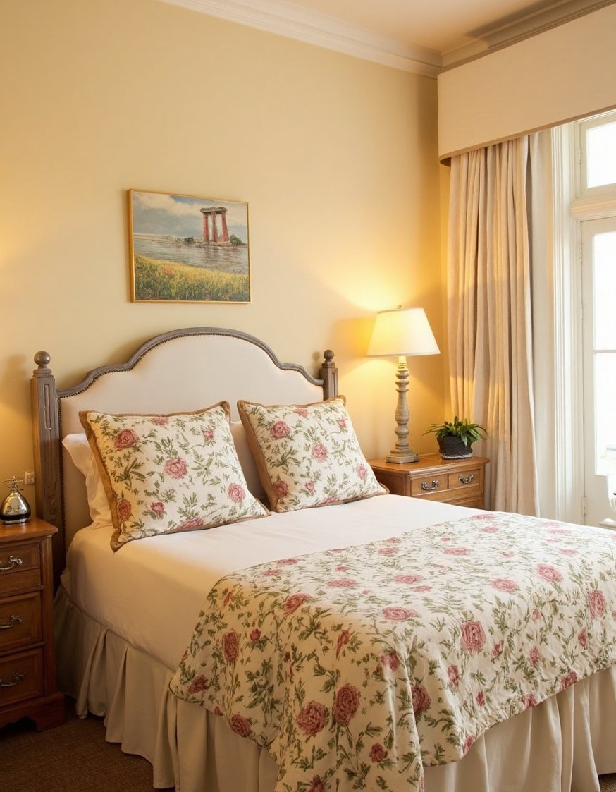 warm bedroom colors ideas - Warm Cream & Floral Master Bedroom Design - Warm cream walls create a cozy, inviting bedroom....