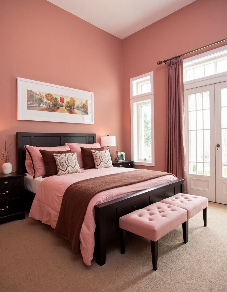 warm bedroom colors ideas - Mocha & Rose Bedroom: Harmonious Color Scheme - This warm bedroom uses a beautiful mocha and...