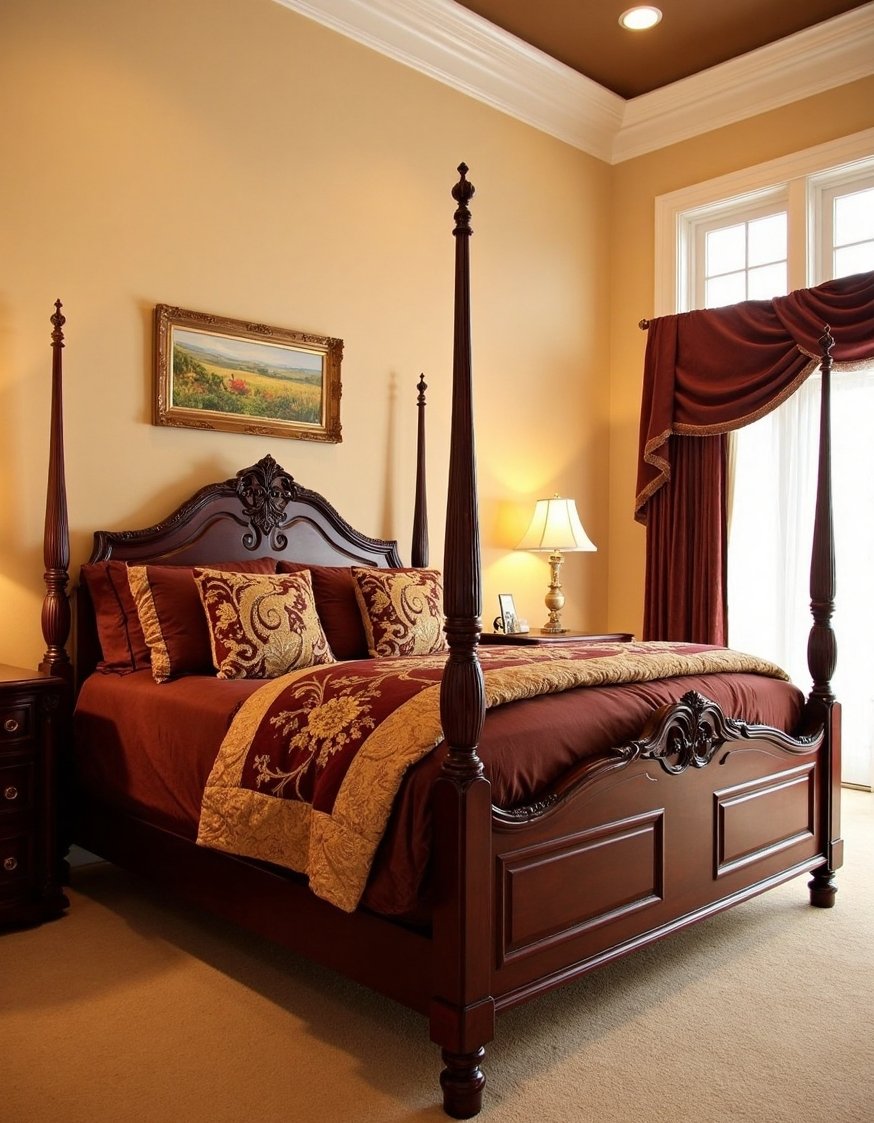 warm bedroom colors ideas - Warm Beige & Burgundy Master Bedroom Color Scheme - Warm bedroom colors create a cozy and elegant...