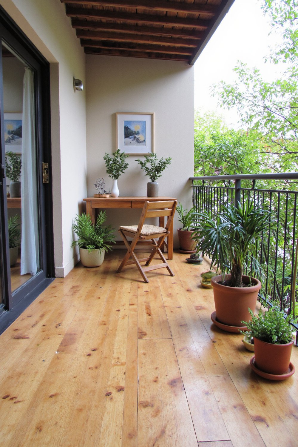 Balcony flooring ideas - Warm Bamboo Balcony Flooring: Eco-Friendly Small Balcony - Warm bamboo flooring creates a cozy, eco-friendly small...