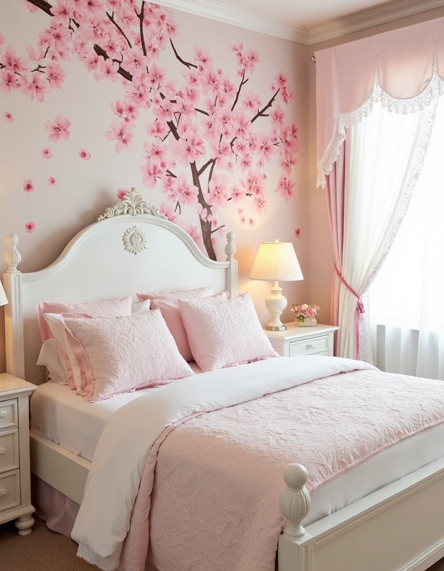 cherry bedroom ideas - Cherry Blossom Shabby Chic Bedroom Decor - This charming cherry blossom bedroom is so dreamy....