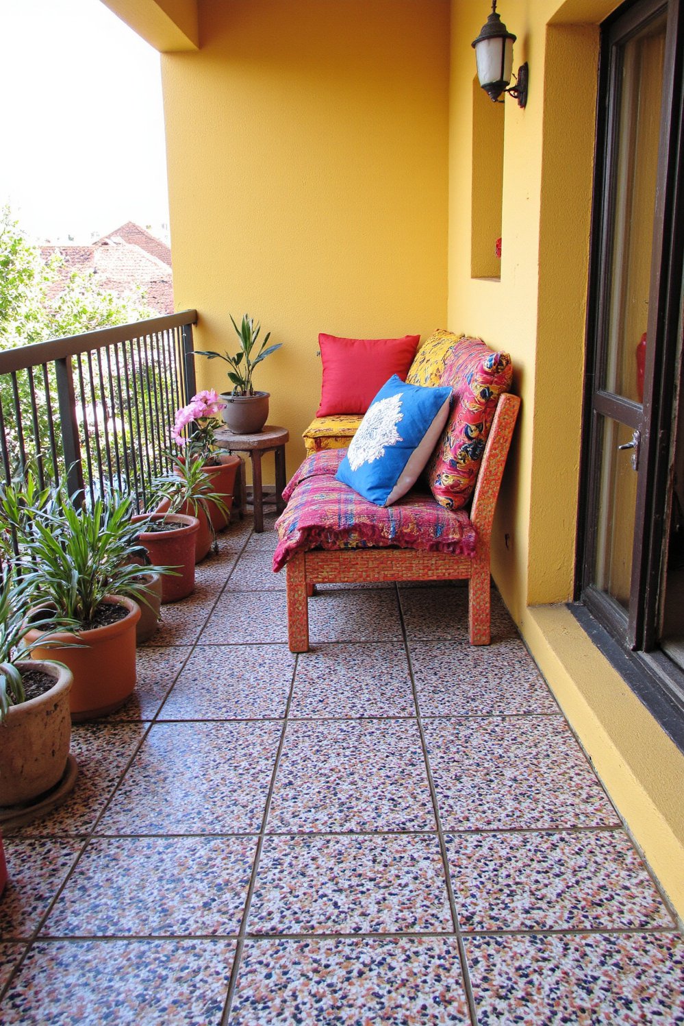 Balcony flooring ideas - Moroccan-Inspired Tiles: Vibrant Balcony Floor Design - Add personality to your small balcony with vibrant...