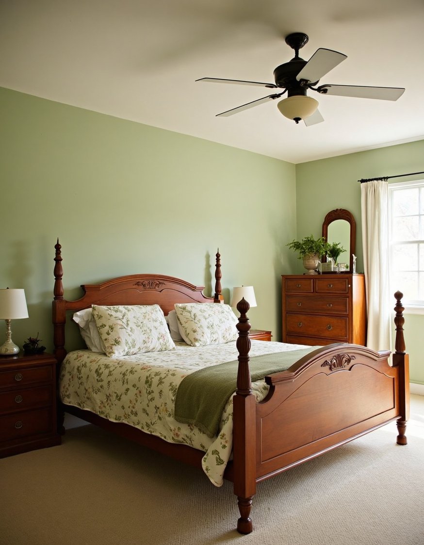 cherry bedroom ideas - Rustic Cherry Bedroom: Soft Greens & Browns - This country-style cherry bedroom is simple and charming....