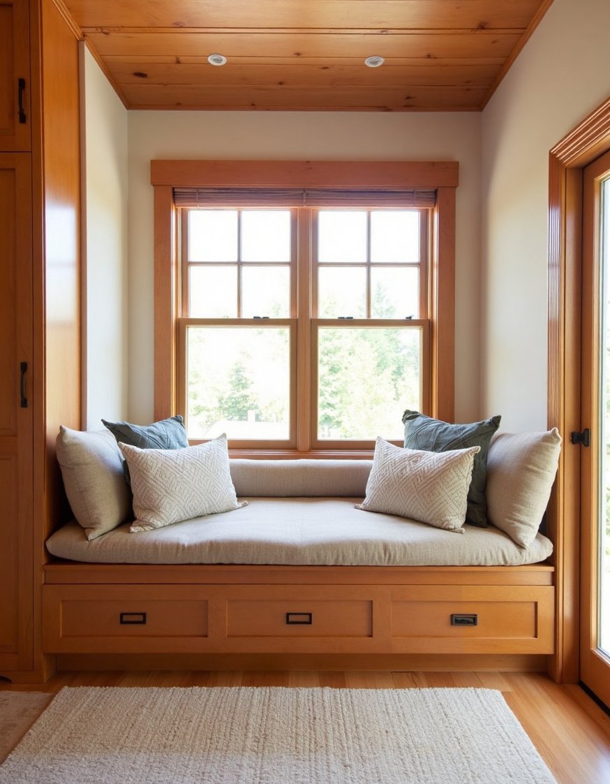 cherry bedroom ideas - Elegant Cherry Wood Bedroom with Window Seat - Create a relaxing cherry bedroom retreat. A built-in...