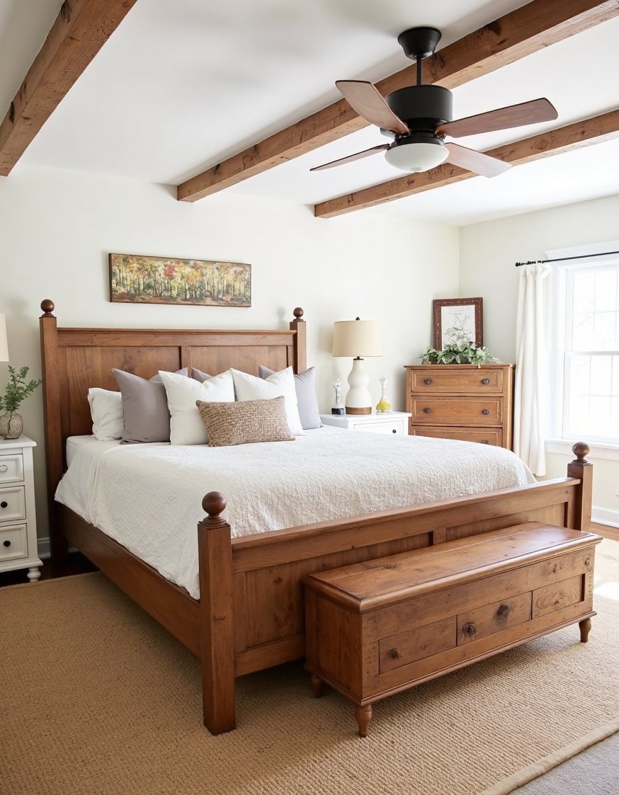 cherry bedroom ideas - Farmhouse Cherry Wood and White Bedroom Decor - Get inspired by this farmhouse cherry bedroom! The...