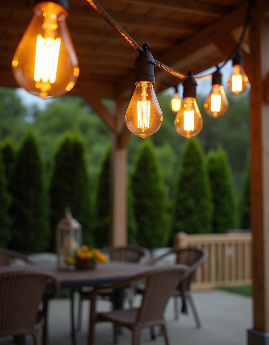 garden decor lights ideas - Warm Patio Glow: Vintage Edison String Lights - Create a warm and inviting patio with Edison...