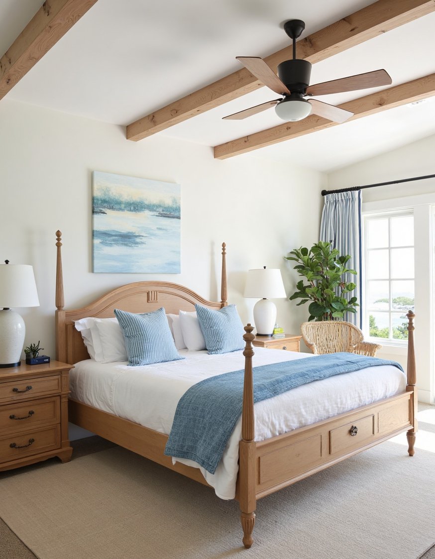 cherry bedroom ideas - Coastal Cherry Bedroom: Relaxed Blues & Whites - Create a serene coastal cherry bedroom. Light cherry...