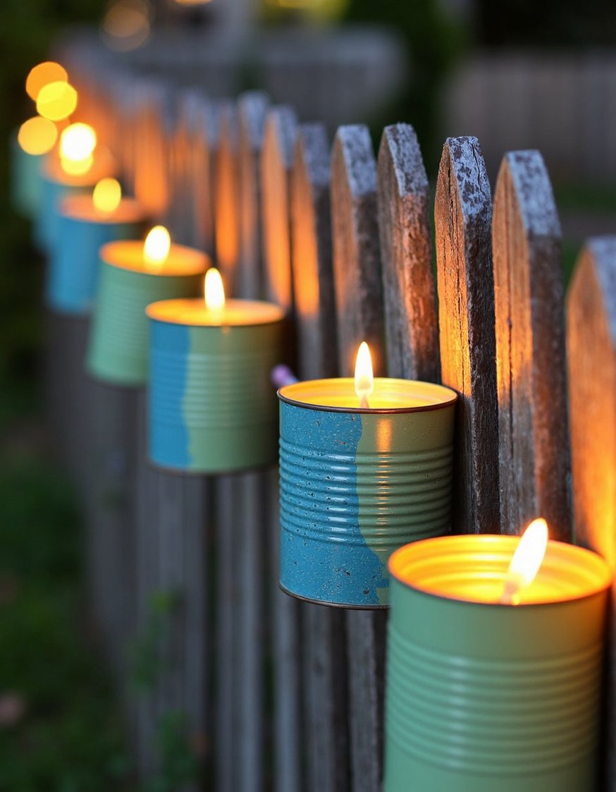 garden decor lights ideas - Rustic DIY Tin Can Garden Lights - Upcycled tin can lights! I love the rustic...