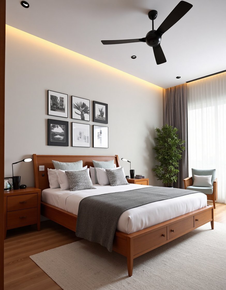 cherry bedroom ideas - Contemporary Cherry Bedroom: Black & White Gallery Wall - This contemporary cherry bedroom is chic and sophisticated....
