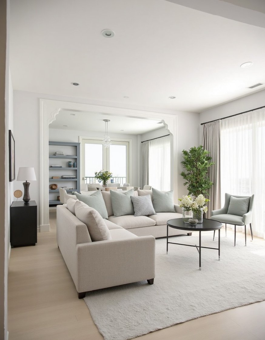 transitional living room ideas - Bright & Airy Transitional Living Room: Minimalist Design - This contemporary transitional living room is all about...