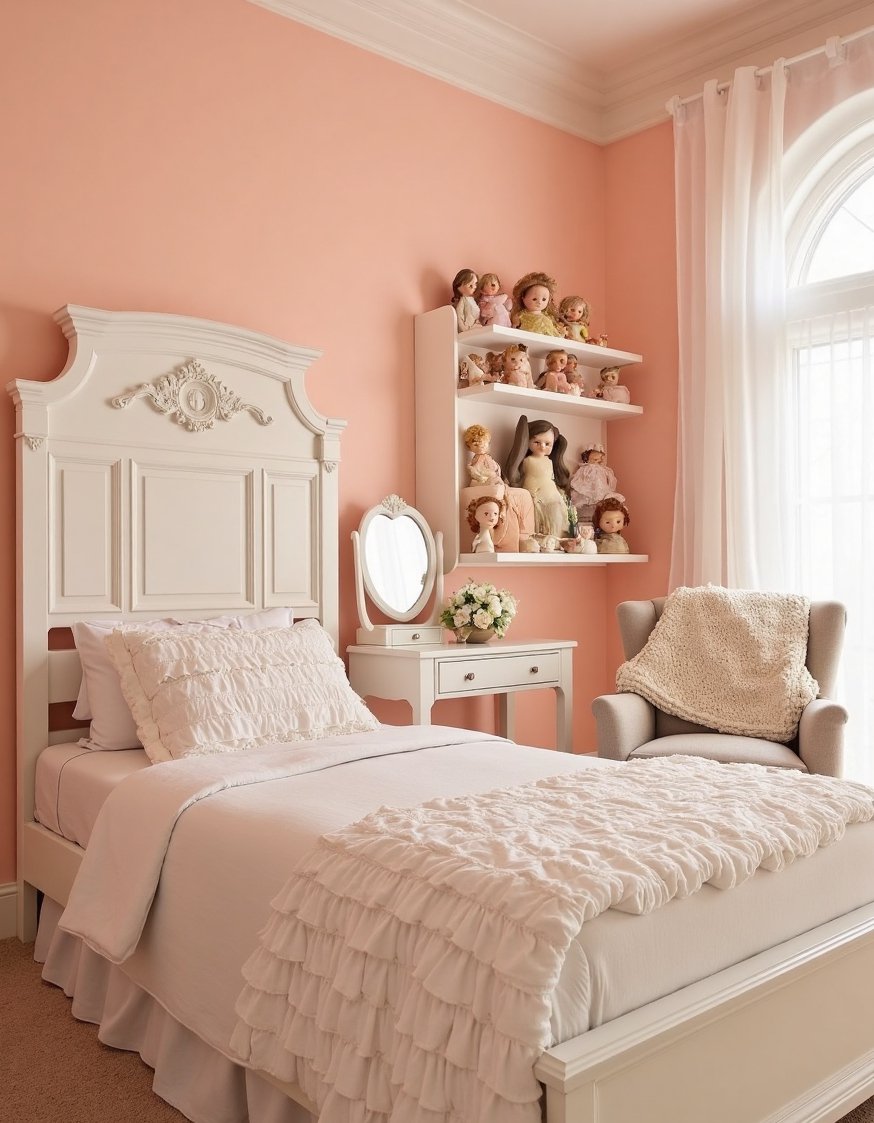 Cutecore room ideas - Peach Walls & Vintage Cutecore Bedroom Ideas - Step into a vintage-inspired cutecore haven! Soft peach...