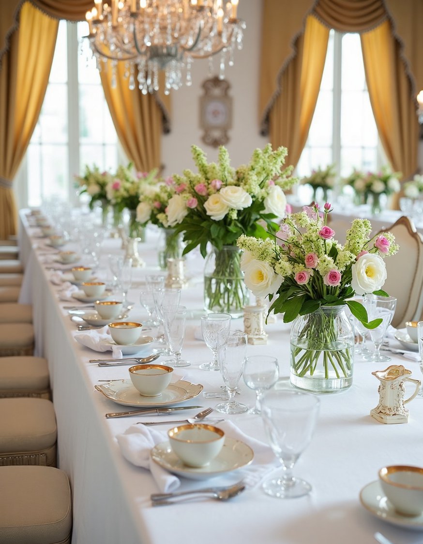 Dinner party tablescape - Parisian Dinner Party: Elegant White Table Setting - Elegant Parisian dinner party? This tablescape is perfect....