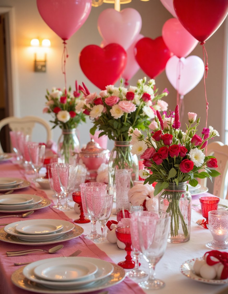 Dinner party tablescape - Romantic Valentine's Day Dinner Tablescape - Romantic Valentine's Day table setting. Hearts and flowers...