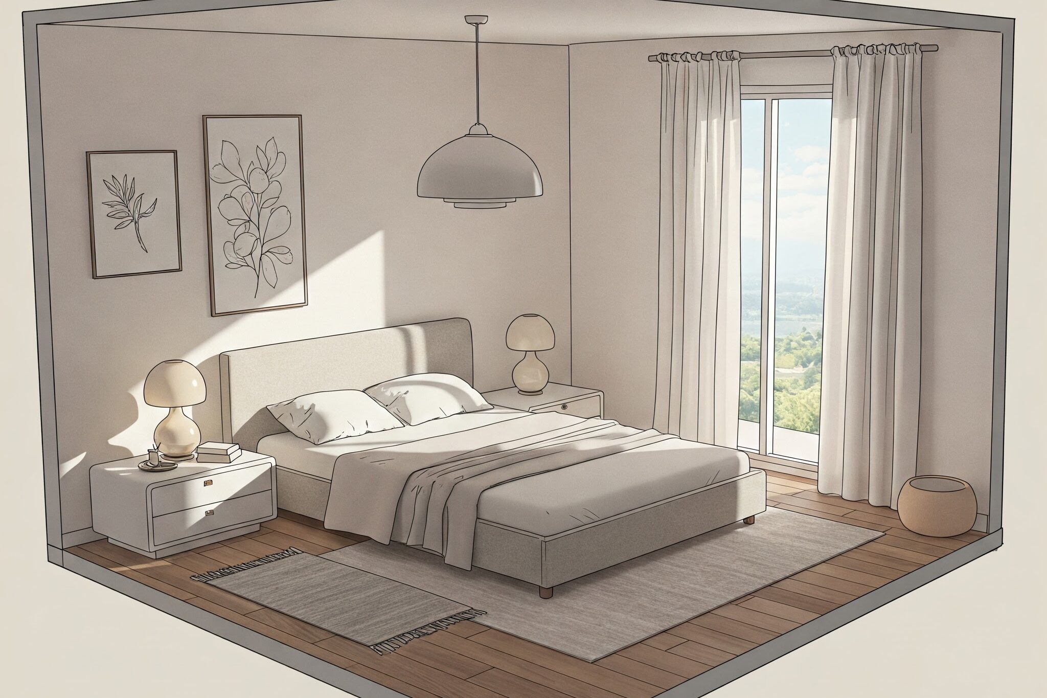 A simple example of a potential Feng Shui bedroom layout