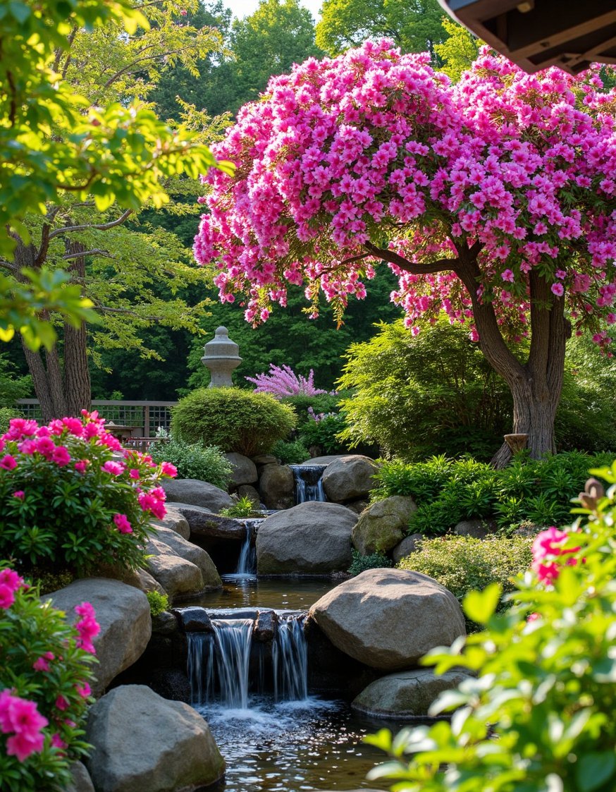 Japanese garden ideas - Vibrant Japanese Garden: Flowers, Water, and Rock - Vibrant Japanese garden landscaping ideas. I love the...