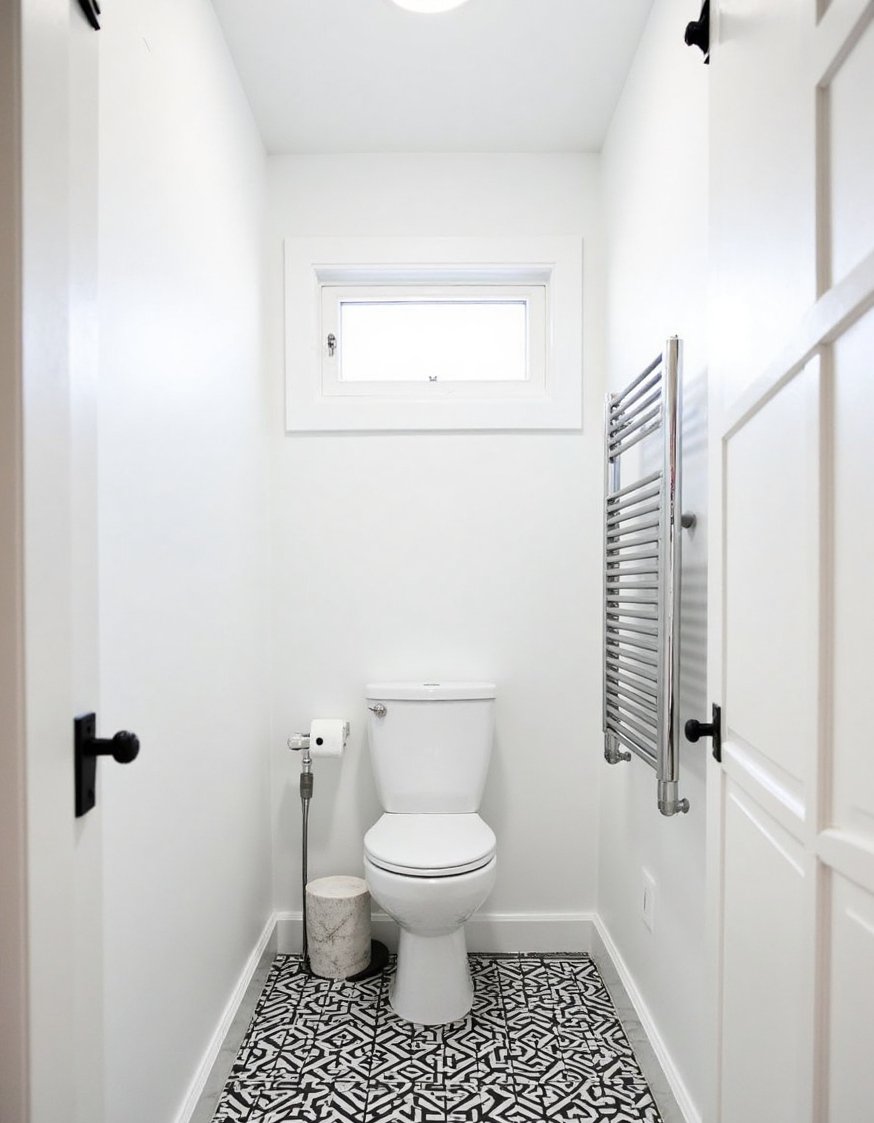 Minimalist bathroom ideas - Monochrome Minimalist Bathroom: Geometric Tile Design - Small minimalist bathroom with monochrome magic. Geometric patterns...