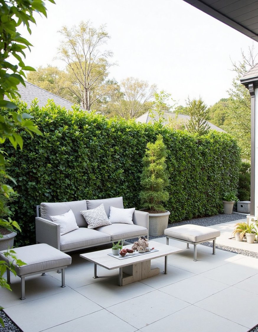 beach hosue patio ideas - Modern Coastal Patio: Greys, Whites & Lush Greens - Modern coastal patio design. Sleek grey and white...