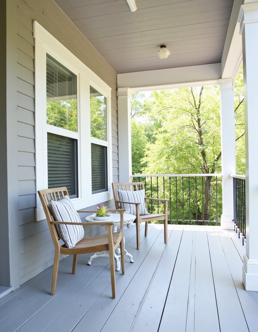 Front porch paint ideas - Light Grey Painted Wood Deck Porch Makeover - Light grey painted porch, minimalist style. The clean...