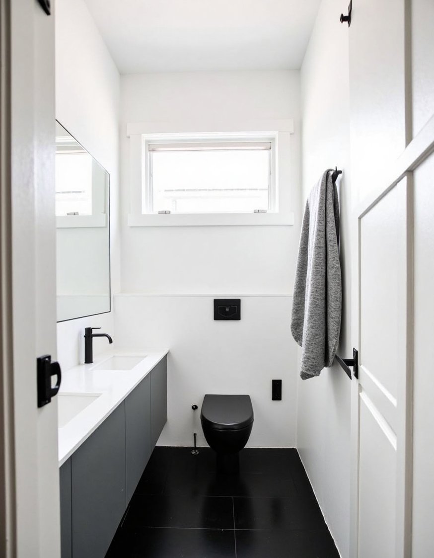 Minimalist bathroom ideas - Black & White Minimalist Small Bathroom - Small bathroom, big style! This minimalist space uses...