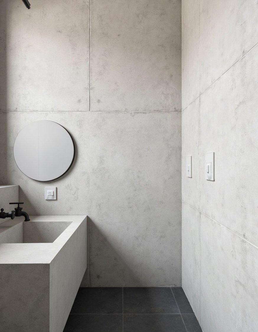 Minimalist bathroom ideas - Industrial Minimalist Bathroom: Dark Tile & Concrete - Small bathroom ideas with texture: This minimalist bathroom...