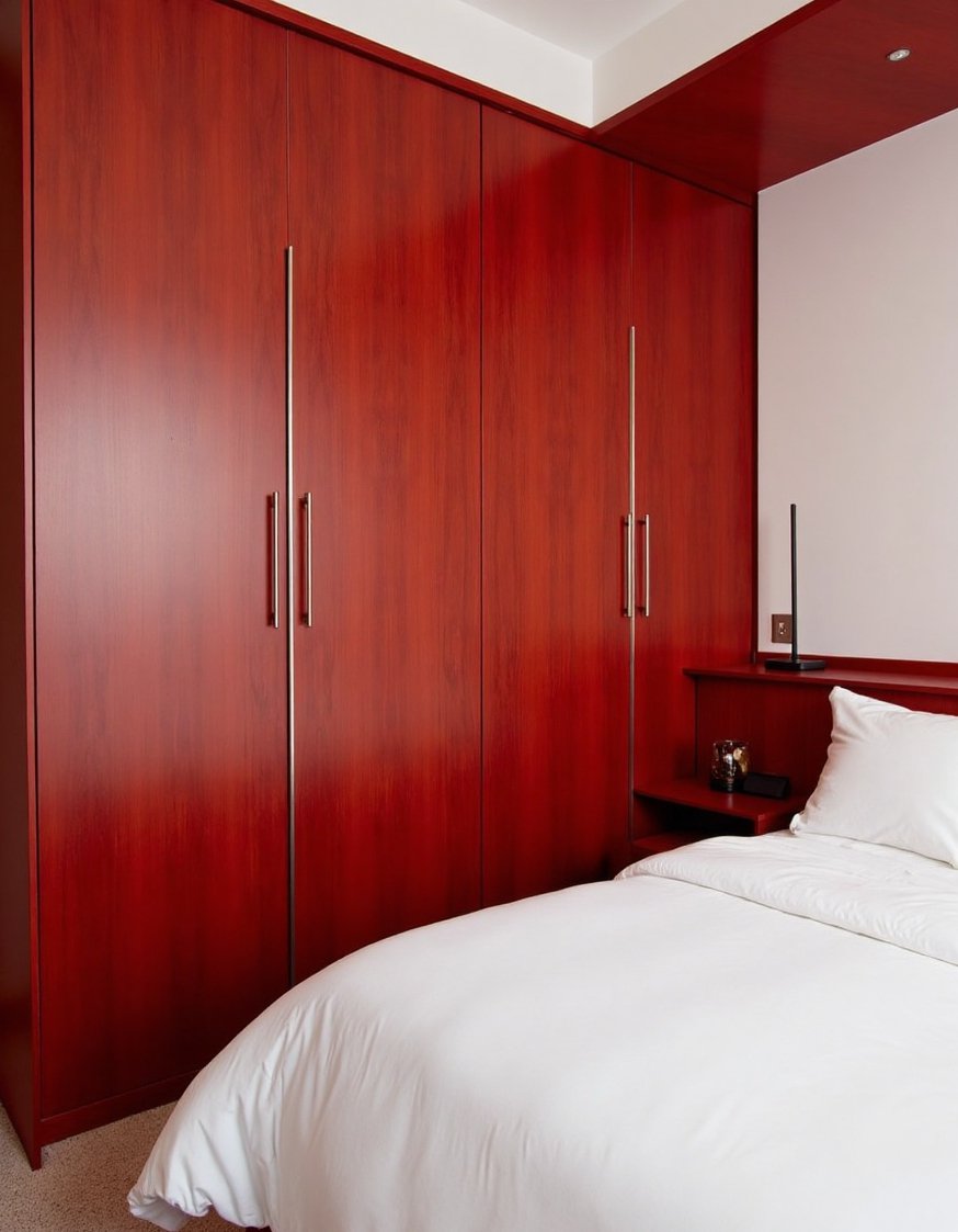 cherry bedroom ideas - Sleek Modern Cherry Wood Bedroom in Red & White - Sleek cherry wood bedroom furniture defines this modern...