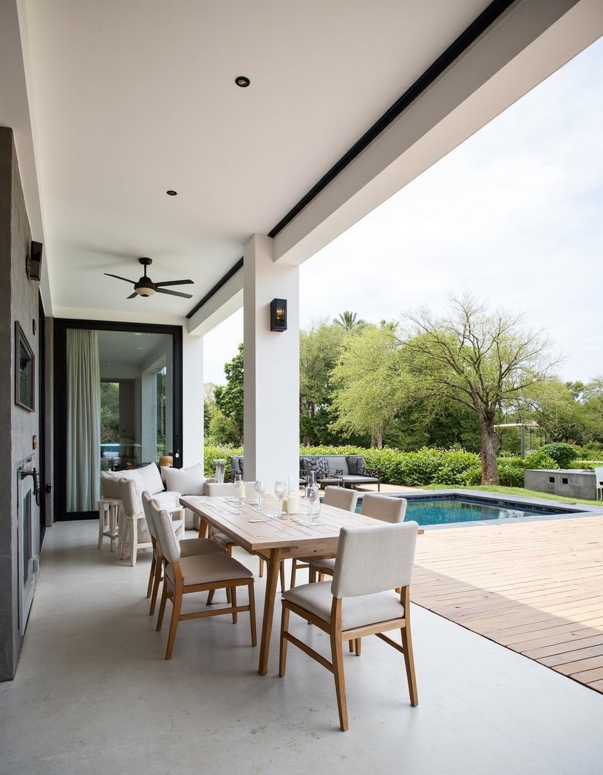 beach hosue patio ideas - Modern Coastal Patio: Minimalist Design & Natural Materials - Modern coastal patio design: Sleek furniture, clean lines,...