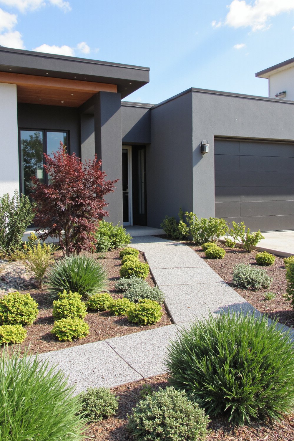 front entry landscaping - Modern Front Yard: Geometric Design with Low-Maintenance Plants - Modern front yard landscaping: Clean lines and interesting...