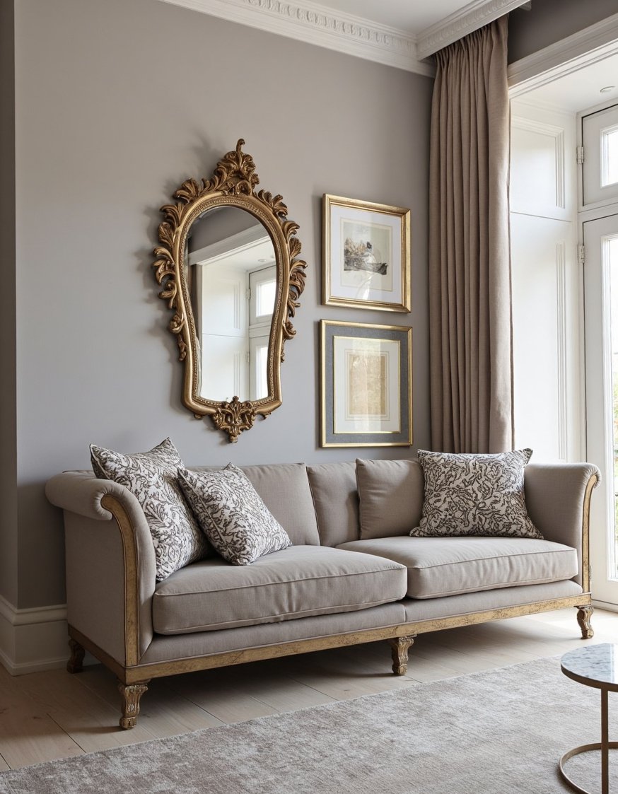 Rococo design - Modern Rococo Living Room with Ornate Mirror - Modern Rococo living room? Yes, please! This image...