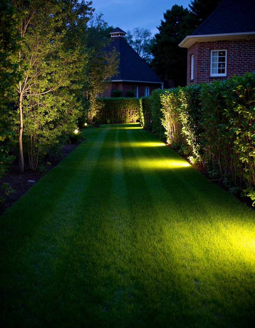 garden decor lights ideas - Spotlights & Architectural Garden Lighting Ideas - Strategic spotlights beautifully illuminate this expansive garden. I...