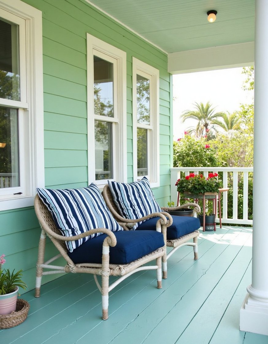 Front porch paint ideas - Seafoam Green Painted Porch: Coastal Vibe Makeover - Seafoam green porch paint: I adore this soft...