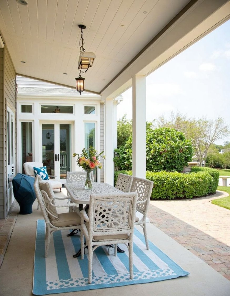 beach hosue patio ideas - Covered Coastal Porch & Patio: Beach House Shade - Coastal porch and patio ideas for shade. This...