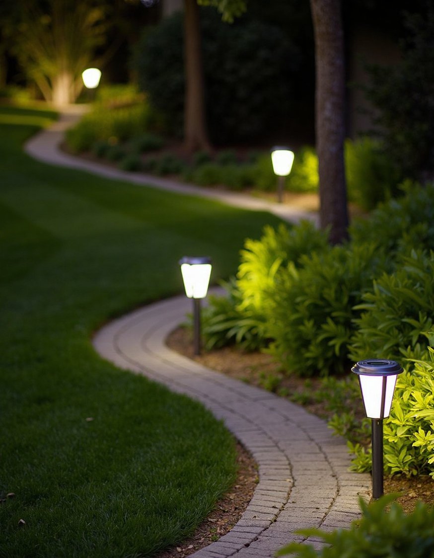 garden decor lights ideas - Solar Path Lights: Easy Garden Walkway Lighting - Solar-powered path lights create a magical walkway. These...