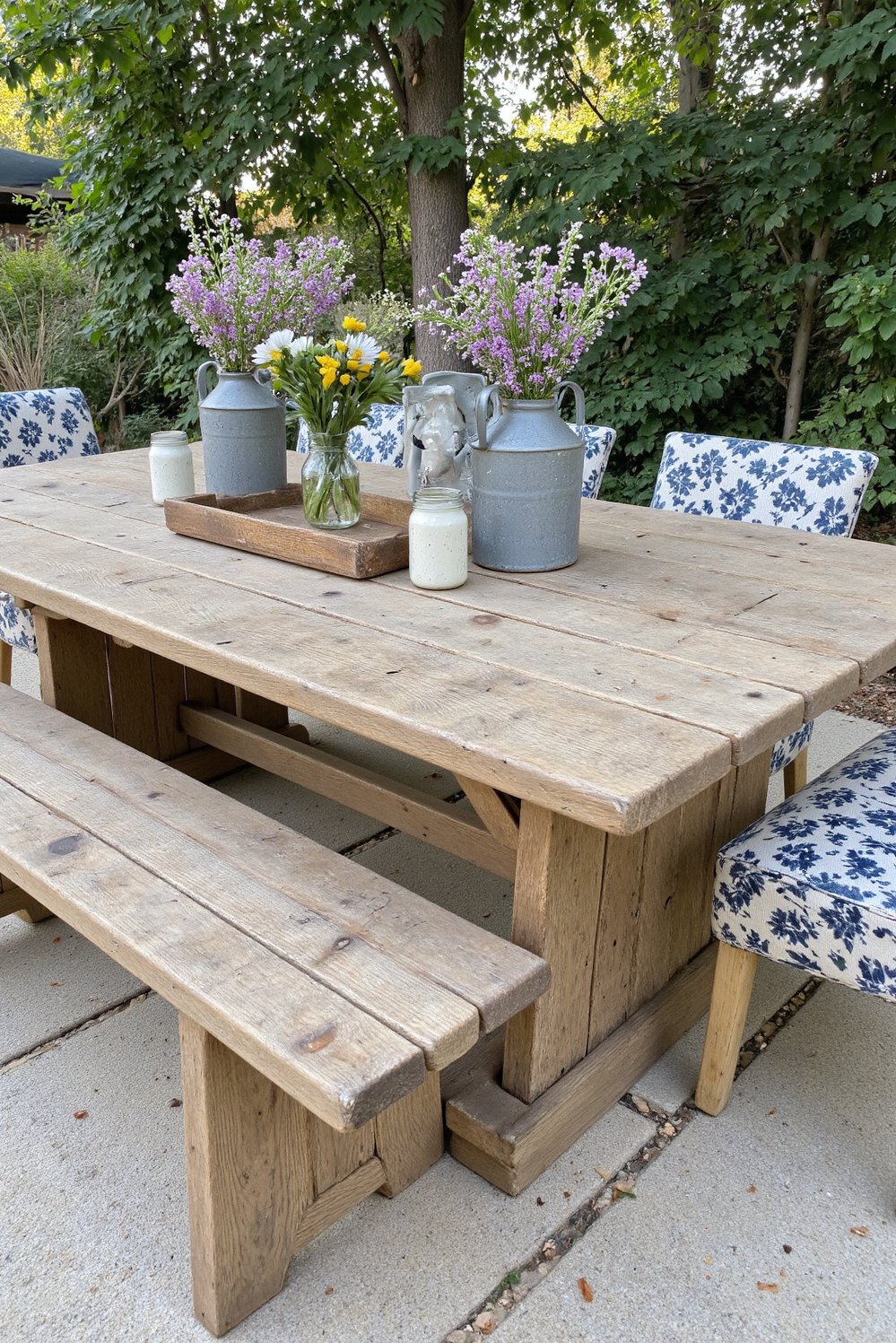 patio furniture ideas - Rustic Farmhouse Patio: Wood Dining & Decor - Farmhouse patio furniture ideas: This charming scene features...